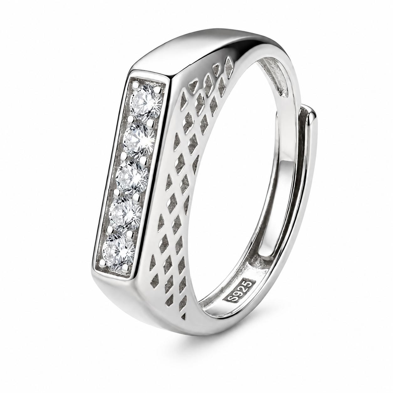 925 Sterling Silver Cz Bar Adjustable Ring Men's Ring - Image 3